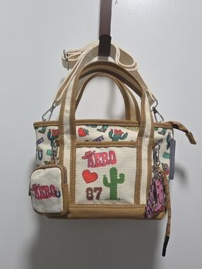 Aeropostale Beige Canvas Satchel with Colorful Cactus Graphics
